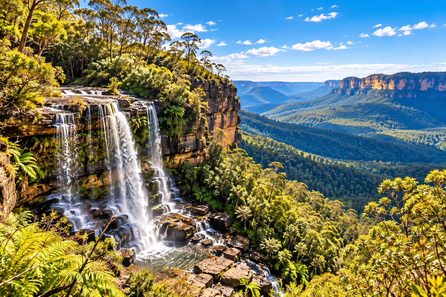A waterfall panorama in the Blue Mountains bushland